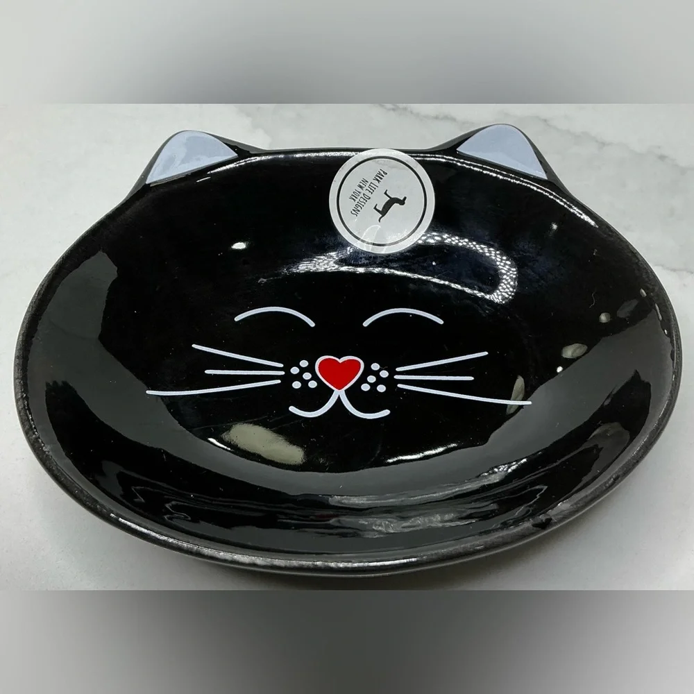 2 Park Life Designs~Black Oscar Cat Dish~Cat Shaped Food, Water, Trinket Dish